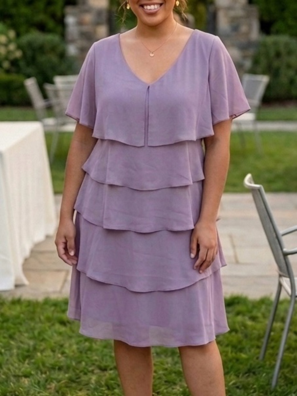 Patra Purple Layered Chiffon Tiered Cocktail Dress Size 16 EUC